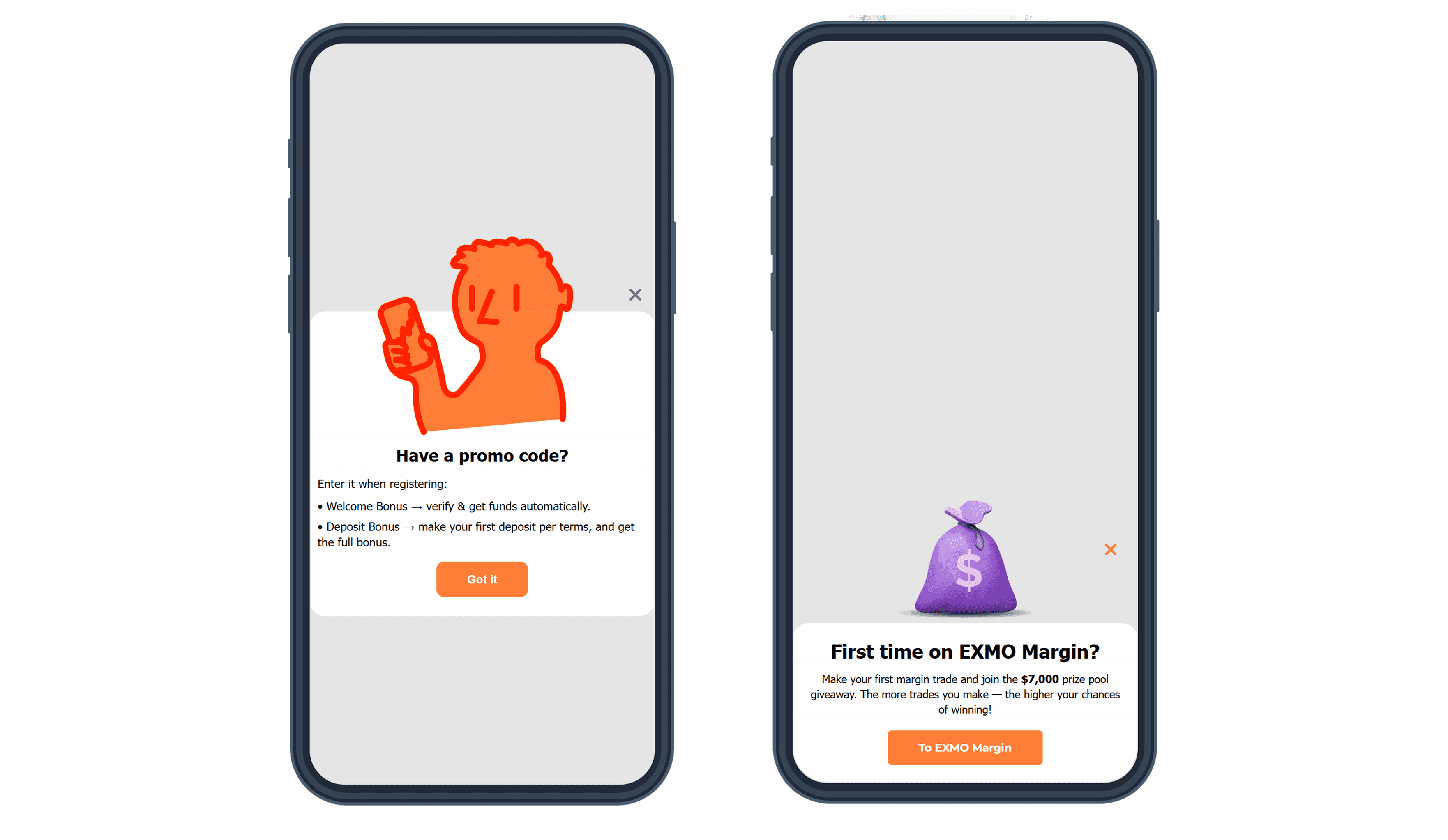 Feature adoption and promo in-app messages - fintech crypto app EXMO